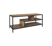 Banc TV en métal noir et plateaux aspect bois - EDDY -