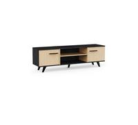 Banc TV - KENT - Chene de fil / Sidewalk - 2 portes ouvrantes - 2 niches - 151,4 x 39,3 x 46,2 cm -