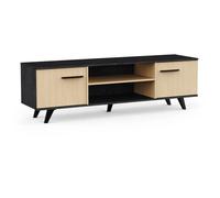Banc TV - KENT - Chêne de fil / Sidewalk - 2 portes ouvrantes - 2 niches - 151,4 x 39,3 x 46,2 cm - DEMEYERE