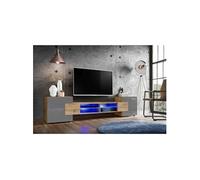 Banc TV Komodee MERANO - Gris Brillant et Bois naturel - 230 x 53 cm