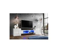 Banc TV Komodee MERANO - LED Bleues - Blanc Brillant et Blanc - 230 x 53 cm