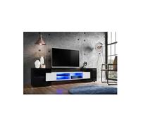 Banc TV Komodee MERANO - LED Bleues - Blanc Brillant et Noir - 230 x 53 cm
