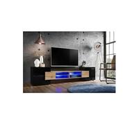Banc TV Merano Version 1 Komodee - LED Bleues - Bois naturel Mat et Noir - 230 x 53 x 35 cm