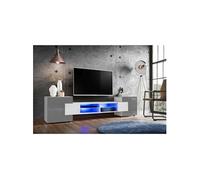 Banc TV Komodee MERANO - LED Bleues - Gris Brillant et Blanc - 230 x 53 cm