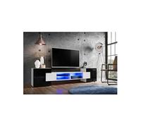 Banc TV Komodee MERANO - LED Bleues - Noir Brillant et Blanc - 230 x 53 cm