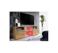 Meuble Banc TV Urbino Komodee - LED RGB - Bois Naturel Mat et Bois Naturel - Facades en Mat - 140 x 53 x 35 cm