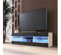 Banc TV Tivoli RTV Komodee - LED Bleues - Noir et Blanc - Facades en Mat - 140 x 41 x 35 cm