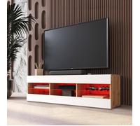 Banc TV Tivoli RTV Komodee - LED RVB - Blanc et Bois Naturel - Facades en Mat - 140 x 41 x 35 cm