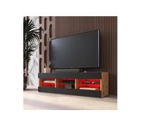 Banc TV Tivoli RTV Komodee - LED RVB - Noir et Bois Naturel - Facades en Mat - 140 x 41 x 35 cm