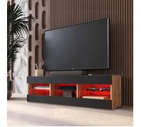 Komodee Banc TV Tivoli, Noir Wotan, Largeur 140 cm x Hauteur 40,5 cm x Profondeur 35,5 cm, LED RVB, pour Salon, Chambre