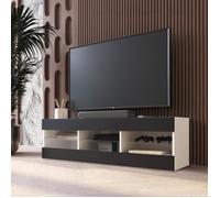Banc TV Tivoli RTV Komodee - sans LED - Noir et Blanc - Facades en Mat - 140 x 41 x 35 cm