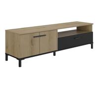 Banc TV - TRUST - Chêne / Noir - 2 portes - 1 tiroir - 140 x 40 x 47 cm - GAMI