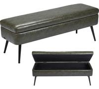 VEVOR Banc Coffre Bout de Lit en Cuir PU 120 cm avec Rangement et Pieds Vert