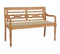 Banc - vidaXL - Batavia - Bois de teck massif - Coussin beige - 120 cm Beige G