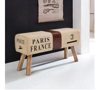 Banc vintage 91x30x51 cm en toile et cuir