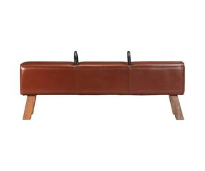 Banc Vintage Cheval d'Arçon en Cuir de Chèvre Véritable avec Pieds en Bois | Poignées métalliques élégantes, rembourrage épais confortable, veinure naturelle, pièce unique, style gymnastique ancien
