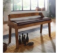 Banc WOHNLING cuir véritable 108cm banc en cuir WOHNLING banc dossier banc en bois massif