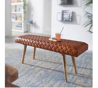 Banc 2 places 115x38x53 cm en cuir de chèvre et manguier massif