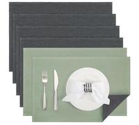 Banchif Sets de Table Tressé Lot de 6 Lavable Double Face Résistantes à la Chaleur Antidérapant Set de Table (Gris Salvia Vert, Rectangulaire Lot de 6)