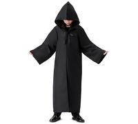 Banchif Tunique Cape Noire à Capuche Cape Halloween Enfant Cosplay Carnaval Garcon Costume Medieval Enfant Costume (Noir, 130)