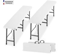 Bancs de camping - TECTAKE - Lot de 2 bancs PANJA pliables et résistants aux intempéries en acier 180 x 27,5 x 42 cm - Blanc