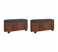 Bancs de Rangement Lot de 2 avec Coussin Marron 69 cm Quenouille | Contreplaqué stable, grand compartiment, quenouille tissée, 110 kg par siège, couloir, salon, chambre