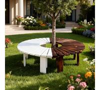 Bancs enveloppants en bois | Bancs de jardin ronds avec sommier à lattes et structure stable | Chaise de canapé de loisirs en plein air pour arrière-cour terrasse pelouse jardin (blanc, demi-rond)
