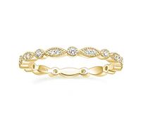 Band de mariage en argent en argent sterling pour les femmes en zircone cubique marquise et rond milgrain plein éternité calendrier empilable Taille 3-13