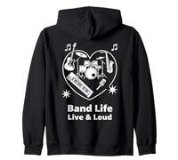 Band Life Live and Loud Musician Citation Illustration Design Sweat à Capuche