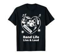 Band Life Live and Loud Musicien Cœur T-Shirt