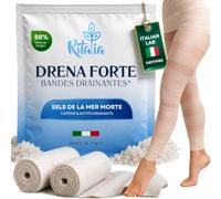 Bandage Drainant Jambes Ritalia® DrenaForte avec 37% Sels de la Mer Morte - Anti-Cellulite et Drainage Lymphatique - Contre la Rétention d’Eau - Effet Froid Réutilisable