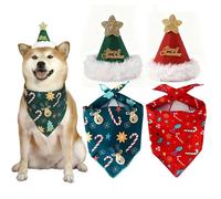 Bandages de Noël pour Chiens,Lot de 2 Bandages de Noël pour Animaux de Compagnie et Chapeaux - Accessoires de Vacances pour Vos Amis à Fourrure (Vert et Rouge)