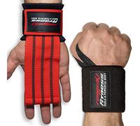 Bandages de poignet + sangles de traction Fast Grip [Set] à fermeture rapide professionnelle (+ plans d'entraînement) pour fitness, musculation et bodybuilding - pour hommes et femmes (rouge et noir)