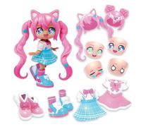 Bandai Poupée personnalisable Animakii HEA26352 – Magicienne & Écolière, 4 visages, 2 coiffures