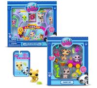 Bandai - Littlest Pet Shop - 2 Coffrets : Safari & Pets Got Talent et 1 Figurine Petit Chat Jaune) - Mini Figurines