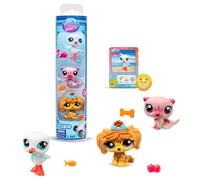 Bandai Littlest Pet Shop BF00617 Lot de 3 Animaux de Compagnie, Accessoire, Carte Collector et Code virtuel, génération 7, Animaux de Compagnie #43, #118, #111, Enfants de 4 Ans +