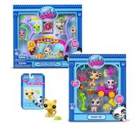 Bandai - Littlest Pet Shop - Pack Exclusif 2 Coffrets : Safari & Pets Got Talent (5 Figurines et 14 Accessoires) + 1 Figurine Supplémentaire (Petit Chat Jaune) - Licence Officielle - Mini Figurines