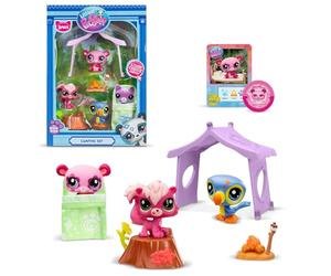 BANDAI Littlest Pet Shop - Pack Set Camping 3 Animaux et Accessoires - Littlest Pet Shop LPS Panda Écureuil Toucan - Coffret Jouet Mini Figurines Animaux Mignons - Jouet Enfant 4 Ans et + - BF00574