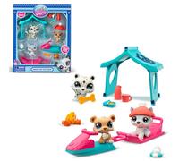 BANDAI Littlest Pet Shop - Pack Set Jour de Neige 3 Animaux et Accessoires - Littlest Pet Shop Husky Ourson Léopard - Coffret Jouet Mini Figurines Animaux Mignons - Jouet Enfant 4 Ans et + - BF00534
