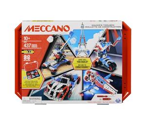 BANDAI - Meccano Mallette de Construction - Coffret de Construction 5 en 1 Véhicules, Robot, Tour Eiffel - 437 pièces, Outils, Notice - Kit Activité Assemblage - Jouet Enfant 10 Ans et + -APM20106