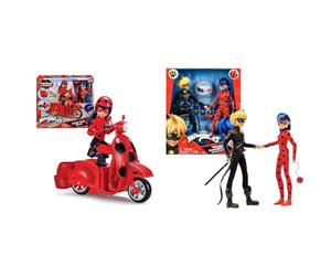 Bandai - Miraculous Ladybug - Scooter Miraculous Switch'n go + Poupée articulée Ladybug Lucky Charm 26cm - P50668 & Pack de 2 Poupées Mannequin 26 cm