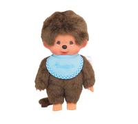 Bandai - Monchhichi - Peluche Monchhichi Bavoir Bleu Ciel - Peluche Singe Iconique des années 80 - Monchhichi Peluche Toute Douce 20 cm pour Enfants et Adultes - Jouet Enfant 2 Ans et + - SE255092