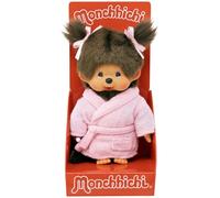 Peluche Monchhichi - BANDAI - Peignoir rose - 20 cm