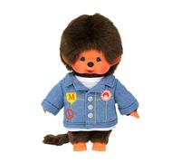 BANDAI - Monchhichi - Peluche Monchhichi Veste en Jean - Singe Iconique des années 80 - Idée Cadeau Tendance - Peluches Toutes Douces 20 cm pour Enfants et Adultes - Jouet Enfant 2 Ans et + - SE23396