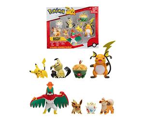 BANDAI Pokémon 8 Figurines Battle - Pikachu, Evoli (Eevee), Dratatin (Appletun), Togepi, Caninos (Growlithe), Mimiqui (Mimikyu), Raichu et Brutalibré (Hawlucha) - JW2687