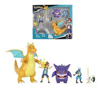 Bandai - Pokémon - Pack de 6 Figurines Pokémon - Figurine Sasha avec Pikachu 12cm + Figurine Ectoplasma 12cm + Figurine Lucario 8 cm + Figurine Palarticho 8cm + Figurine Dracolosse 30cm - JW2760
