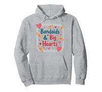 Bandaids & Big Hearts : Cadeau de Reconnaissance pour Une infirmière attentionnée Sweat à Capuche, Unisexe pour Adultes, Gris Chiné, XXL