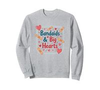 Bandaids & Big Hearts : Cadeau de Reconnaissance pour Une infirmière attentionnée Sweatshirt, Unisexe pour Adultes, Gris Chiné, XXL