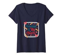 Bandaids & Big Hearts : Cadeau de Reconnaissance pour Une infirmière attentionnée T-Shirt avec Col en V, Femme, Bleu Marine, XXL