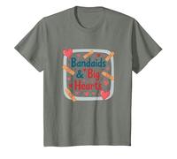 Bandaids & Big Hearts : Cadeau de Reconnaissance pour Une infirmière attentionnée T-Shirt, Enfant, Vert Kaki chiné, 4 Ans
